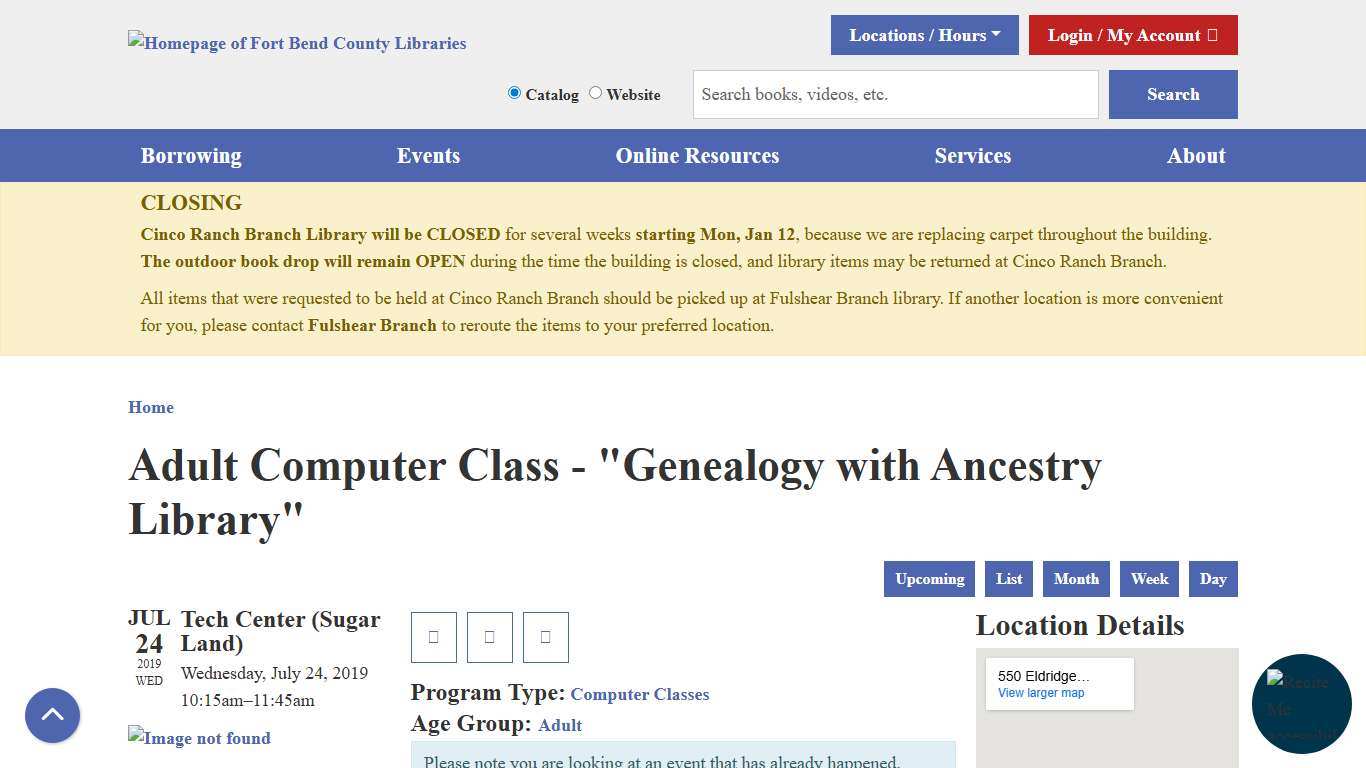 Adult Computer Class - "Genealogy with Ancestry Library" Fort Bend County Libraries